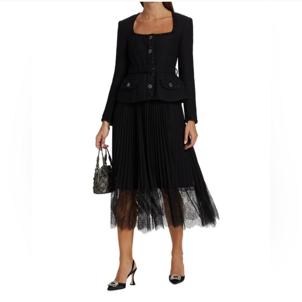 Self-portrait black boucle dress midi uk12/us8